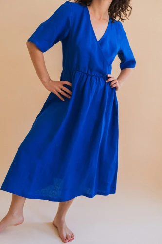 Lniana Sukienka kopertowa Marigold in Royal Blue